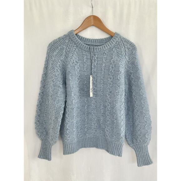 NWT $350 Rebecca Taylor Cable Knit Sweater MEDIUM Misty Blue Pullover Wool Blnd - Picture 3 of 8